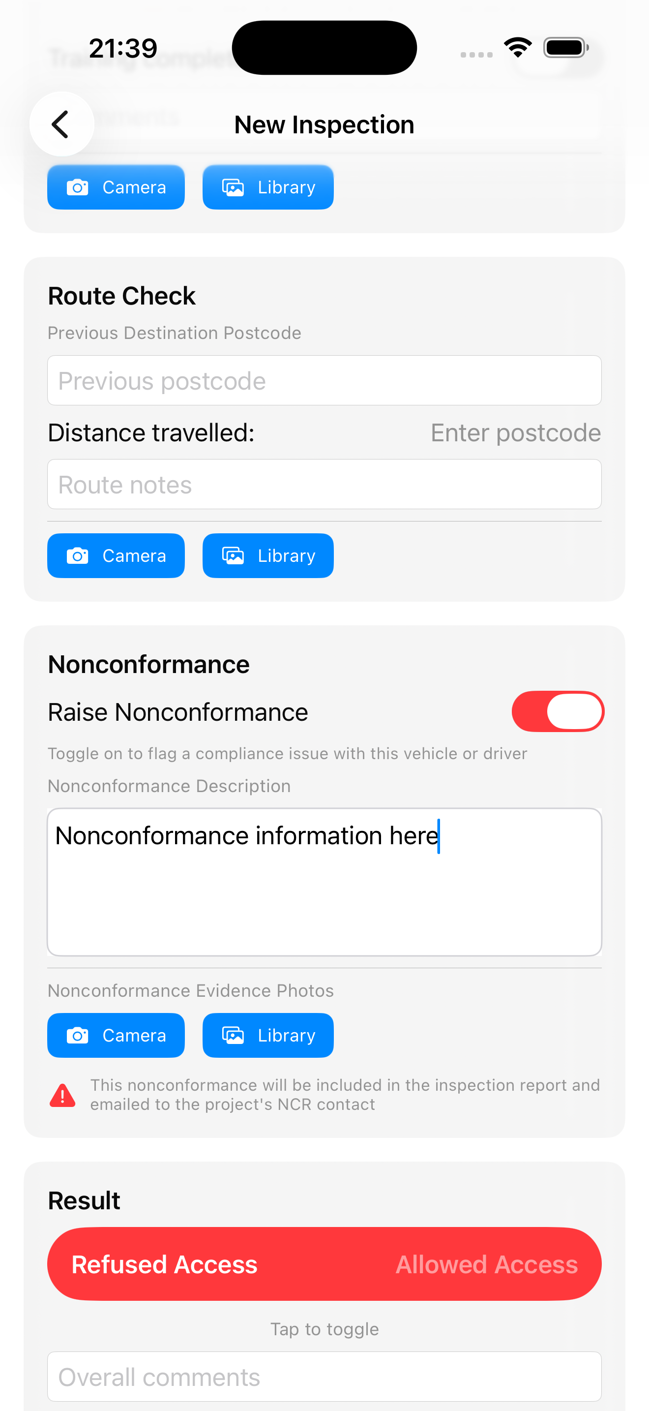 Nonconformance reporting section